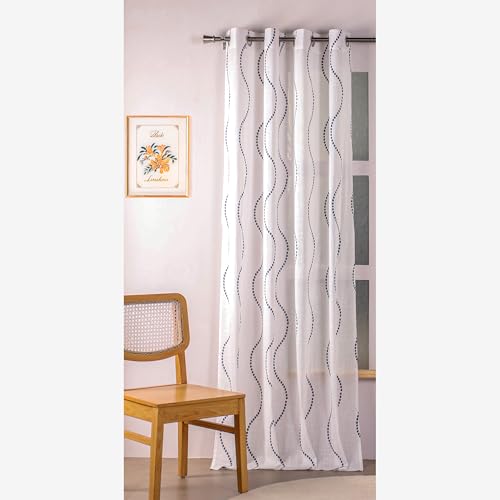 Image of HOMEMONDE Sheer Window 5 Feet Curtains 1 Piece - Printed Sheer Light Filtering Curtain with Eyelets - (60 Inches, Wave Blue)