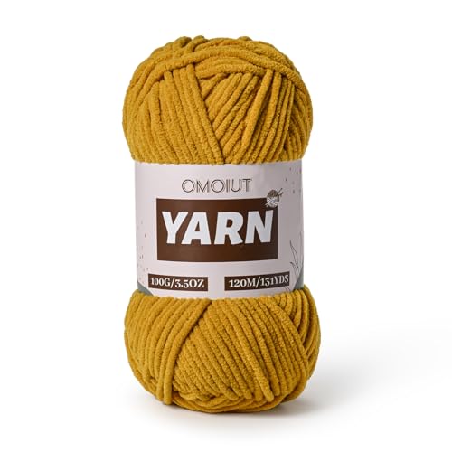 Image of Plush Chenille Chunky Crochet Yarn - Baby Yarn for Crocheting Soft - Velvet Yarns Knitting for Blankets Crafts - Fluffy Amigurumi Yarns 100g / 131yd (Turmeric)