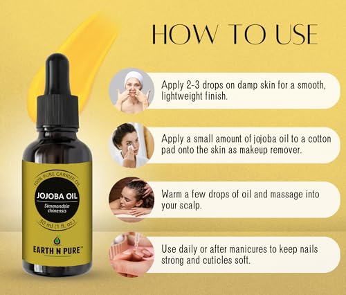 Image of Earth N Pure Jojoba Oil | 100% Pure & Natural | Cold-Pressed Carrier Oil | Face, Hair, Beard & DIY Skincare | Vegan & Cruelty-Free | 30ml