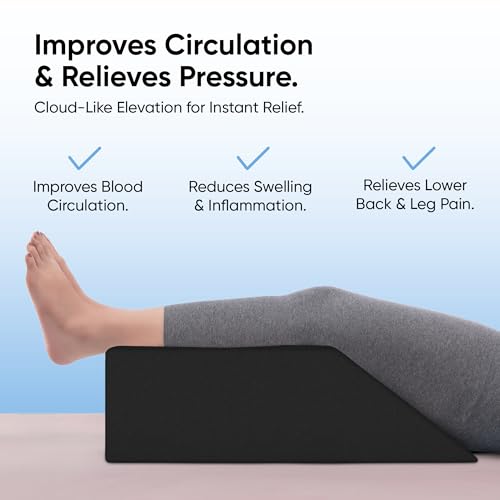 Image of Frido Leg Elevation Wedge Pillow for Edema, Varicose Veins, Fracture | High Resilience Foam Cushion for Leg, Knee & Thigh Support | Back Pain & Swelling Relief | Lightweight (Black)
