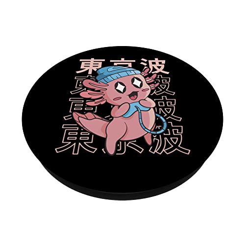 Kawaii Axolotl Gaming Japanese Aesthetic Girls Teen Anime PopSockets Swappable PopGrip, Black - Image 2