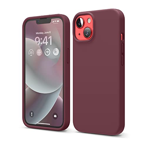 elago Funda Silicona Líquida Compatible con iPhone 14 Case (6,1'), Silicona Premium, Protección Completa - Carcasa de 4 Capas Antigolpes, Forro Microfibra Suave Anti-Arañazos (Burdeos)