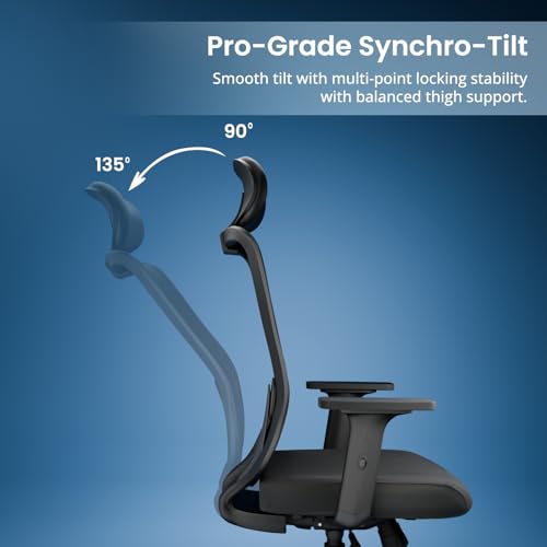Image of Vergo Core Pro Ergonomic Mesh Office Chair, High Back, Lumbar Support, 3D Adjustable Armrests, Seat Slider, Multi Tilt-Lock Recline, Metal Base, WFH /Study /Home /Desk Chair (Black Grey)