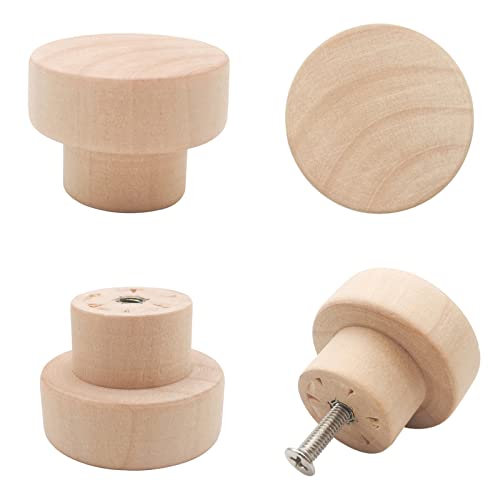 Image of Bmgop 10PCS Wood Knobs Flat Top Round Cabinet Knobs 1.39"(35mm) Unfinished Wooden Dresser Drawer Pulls Kitchen Cabinet Handles
