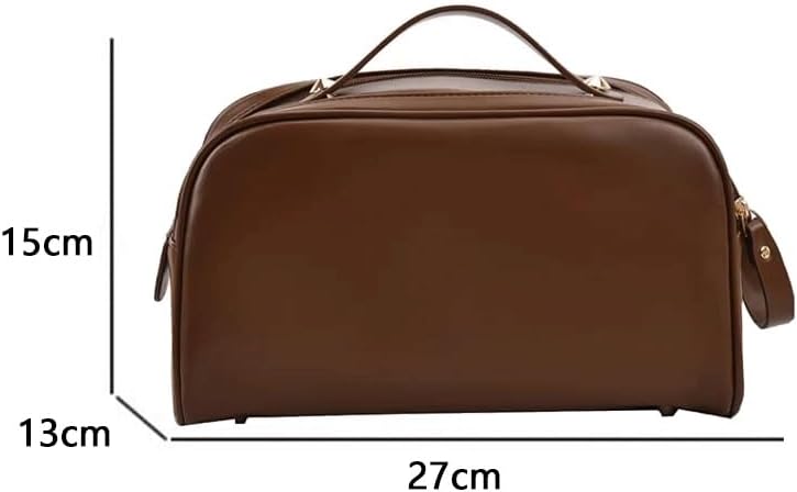 zipper with partition makeup bag, portable PU leather toiletries storage image 2