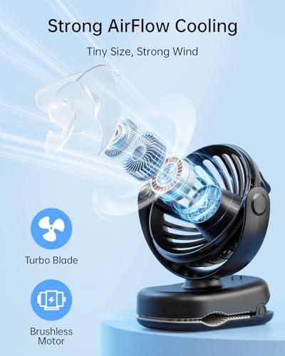SWEETFULL Stroller Fan with Clip - Portable Mini Clip on Fan, 3 Speeds, 11Hrs Cooling, Cute Small Personal Desk Cooler for Baby Essentials, Bike Accessories, Car Seat, Umbrella, Carrier - Black