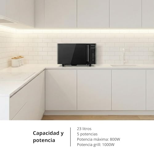 Corberó – Microondas Sin Plato Giratorio con Grill | CMICW8023DF | 23L | 800W | Auto Menú | 5 Niveles de Potencia | Digital Touch | Función Descongelar | Pizza | Negro - imagen 6