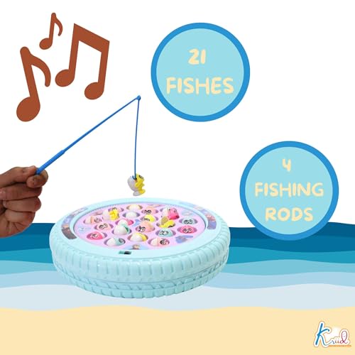 Image of Frozen Musical Fishing Game for Kids -Battery Operated Rotating Toy with 21 Fish & 4 Fishing Poles|Educational & Interactive Learning Toy|Birthday Gift for Boys & Girls Ages 3+|Turkish Blue