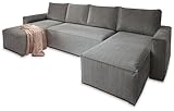 Masseno Ecksofa ASPRA mit Schlaffunktion U-Form, Sofa mit Bettkasten, Wohnzimmersofa, Couch, Soffa, Bettsofa, Couchgarnitur- Grau, POSO 60