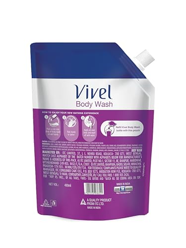 Vivel Exfoliating Body Wash, Lavender & Almond Oil Shower Gel Creme, 400 ml, Liquid Refill Pouch, for Glowing and Moisturised Skin Refill Pouch,... - Image 3