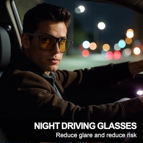 IGnaef Men Night Vision Pro Glasses for Driving Anti Glare Polarized Yellow Nighttime Glasses IF72022