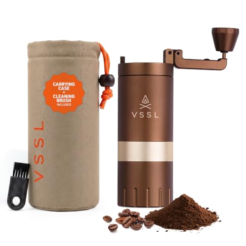 【VSSL Java G25】Premium Manual Coffee Grinder | Portable Coffee Grinder for Camping or Hiking | Straight Handle French Press, Drip, Espresso with Stainless Steel Conical Burr Mill | 20 gram capacity