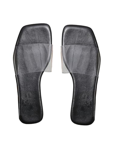 Image of Verdusa Clear Sandals For Women Square Toe Slides Summer Slip On Beach Flat Sandals