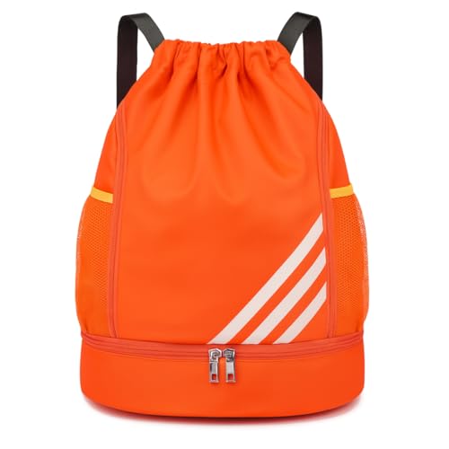 Mochila Esportiva com Cordão Espaçosa Bolsa 4 Bolsos Ideal para Esportes Chuteira Bolas Academia Material Impermeável Separação Roupas Secas e Molhadas Unissex (Laranja)