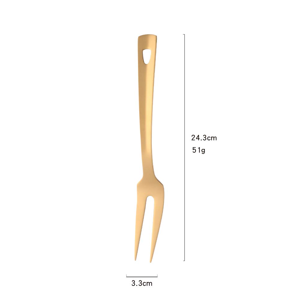 6 Pcs 9.6 in Gold Meat Forks for Kitchen, Stainless Steel Titanium Plated Dinner Fork, Ergonomic Integral Forming Mirror Polish-Dishwasher Safe