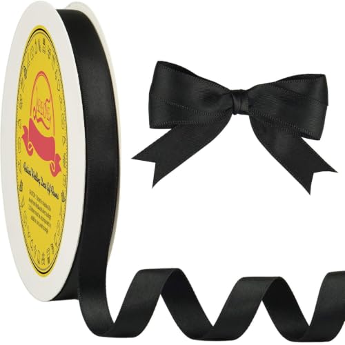 Image of Double Face Black Satin Ribbon 1 /2 inch X 50 Yards Polyester Black Ribbon for Gift Wrapping Very Suitable for Weddings Party Invitation Decorations and More