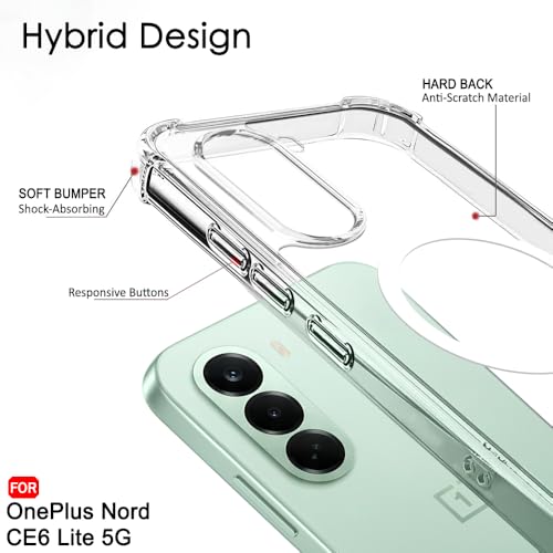 Image of TheGiftKart Shockproof Ultra-Hybrid Back Cover Case for OnePlus Nord CE 6 Lite 5G Compatible with MagSafe | 360 Degree Protection | Crystal Clear Hard Back Cover Case (PC & TPU, Transparent Bumper)