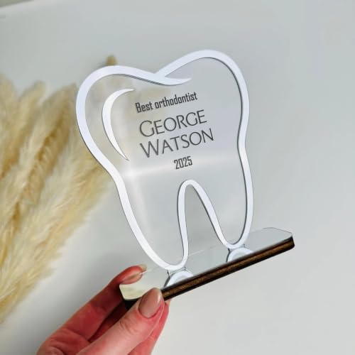 Image of Personalised Tooth Shape Acrylic Dentist Award Trophy