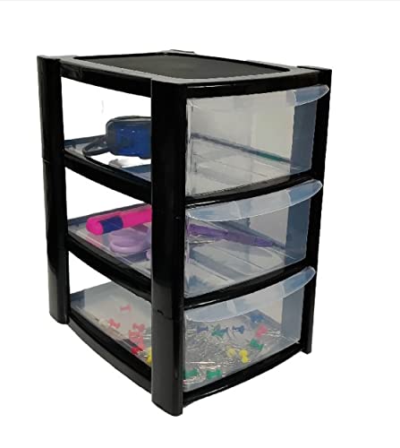Small (A5 Sized Drawer) 3 Drawer Black Storage Unit