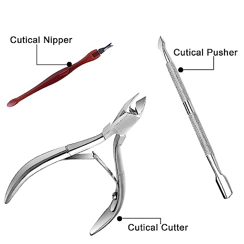 1 Cuticle Trimmer Cuticle Nippers with 1Cuticle Pusher and Triangle Cuticle Nail Pusher Peeler Scraper,Professional Stainless Steel Anti-slip Handle Cuticle Nipper Set-3PCS - Image 2