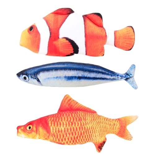 Juego de juguete de pez de 3 piezas para gato, juguetes interactivos de felpa para gatos, juguetes para masticar peces de simulación, juguetes divertidos para gatos lindos