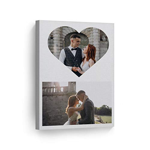 Smile Art Design Custom Photo Print Canvas Print with your Photos Personalized Photo Upload 2 Images Collage Picture with Heart Shape Couple Personalized Gift Wedding Gift - 40x30 inches Rolled Up
