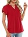 Funlingo Womens Tops Dressy Casual 2026 Short Petal Sleeve Tunic Blouses Spring V Neck Loose Flowy Dress Shirt Elegant Clothes Red 2XL