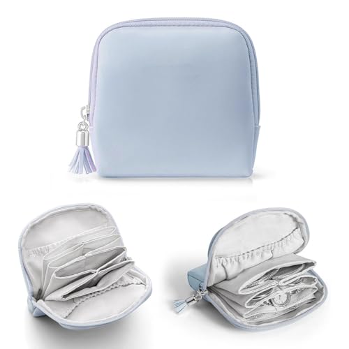 Cosmetic bag portable red envelope jewelry storage bag cosmetic bag multi-functional mini change bag (Sky Blue - White Lib,pu)