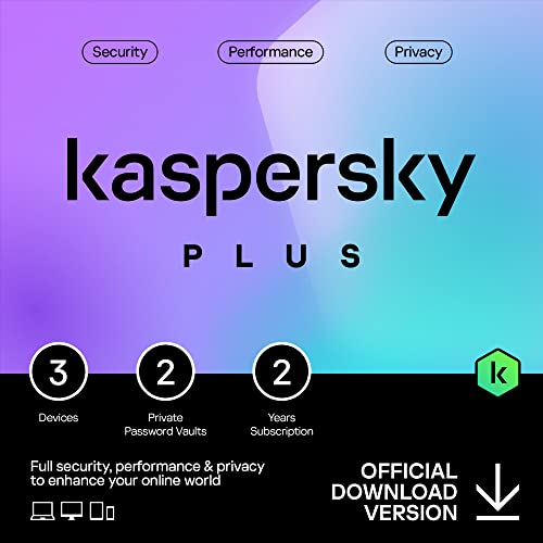 Kaspersky Plus Internet Security 2023 | 3 Devices | 2 Years | Anti-Phishing and Firewall | Unlimited VPN | Password Manager | Online Banking Protection | PC/Mac/Mobile | Online Code