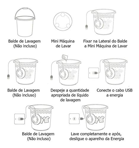 Mini Maquina Lava Roupas Panos no Balde USB Portatil Lavadoura Rotativo