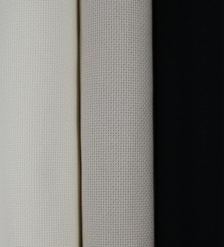 Image of KCS 3 pc of 15 inch x 18 inch(38cmx45cm) Counted Cross Stitch Cotton Aida Cloth Needlework Rolled Fabric Box,18CT,Antique White+Pearl Grey+Black