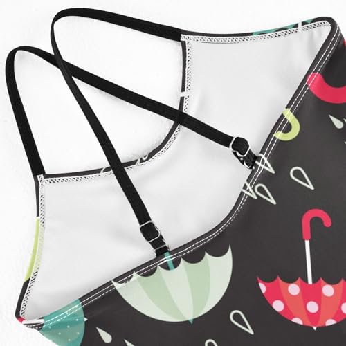 ZZKKO Colorful Bright Umbrellas Dark Girls Swimsuit One Piece Bathing Suit for Baby Girls' Swimwear 3-10T4