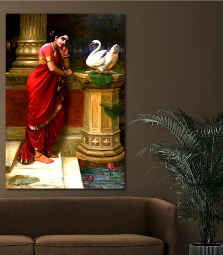 Image of Sikhash Raja Ravi Varma Canvas Art /Classic Printing Art /Famous Indian Hamsa Damayanti Art, Unframed Wall Art for Bedroom, Living Room, Home, Office, Fabric Wall Decor (Multicolor, 35x23 inches)