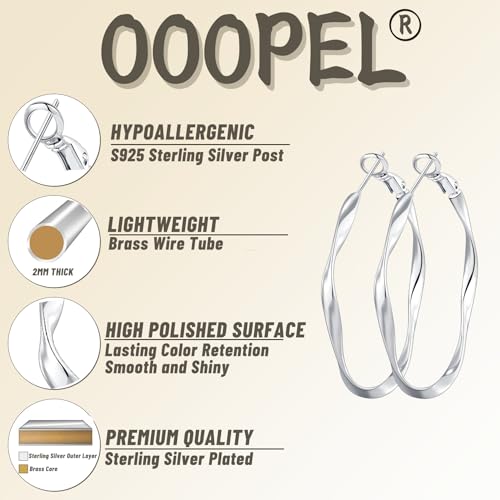 OOOPEL Gold Hoops Earrings for Women, Big 925 Sterling Silver Hoop Earrings Lightweight Hypoallergenic Sterling Silver Hoop Earrings for Women 30MM 40MM 50MM 60MM3