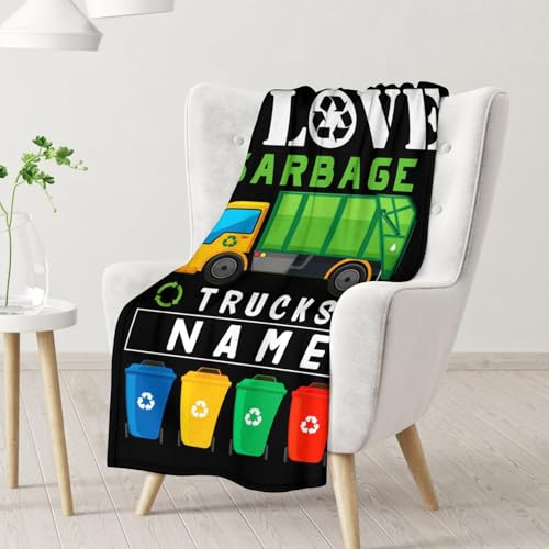 Mercuryelf Custom Garbage Truck Blanket Gift - 30x40 Inches Funny Throw Blankets for Kids - Black Soft, Fuzzy & Warm Throws for Lap, Crib