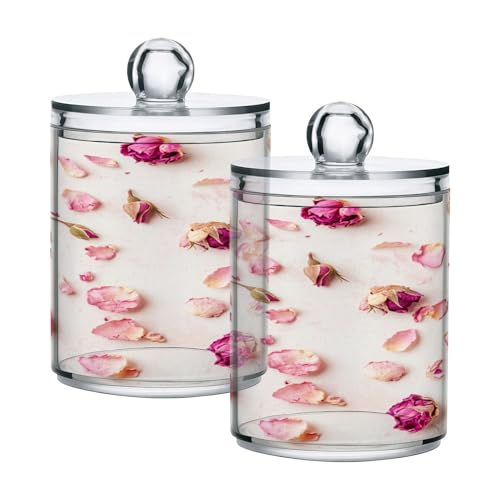 Ewusp 2 tarros de boticario de plástico transparente con tapa, dispensador de almohadillas de algodón, soporte para bastoncillos de algodón, contenedor de almacenamiento de baño, organizador de