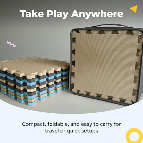 Image of MioTetto Baby Play Mat, Comfortable Tummy Time Mat - Portable Foam Floor Tiles, Safe baby mat for floor for Crawling & Development, Soft play mat for babies 0-6 months, Stylish interlocking foam tiles