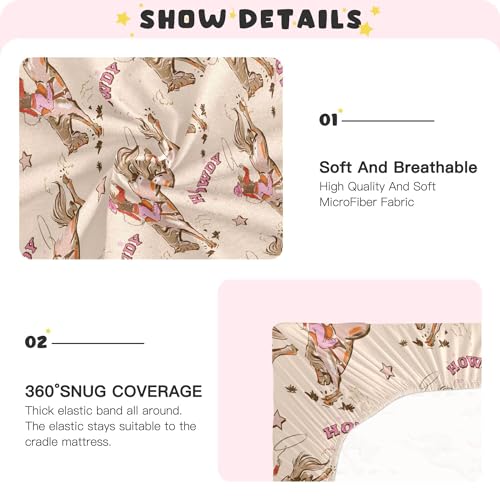 Image of Cowgirl Western Vintage Crib Sheets Soft Breathable Fitted Baby Crib Sheets Mattress Cover for Girl Boys, 52 inch x 28 inch x 9 inch