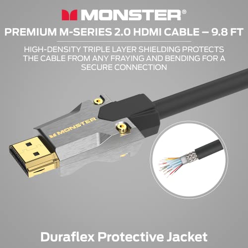 Image of Monster M-Series Certified Premium HDMI Cable 2.0, High-Speed 22.5 Gbps, 4K UHD 60Hz, Triple-Layer Shielding, Duraflex Jacket, HDMI Cable for TV, Monitor, Gaming, PC, 9.8 ft