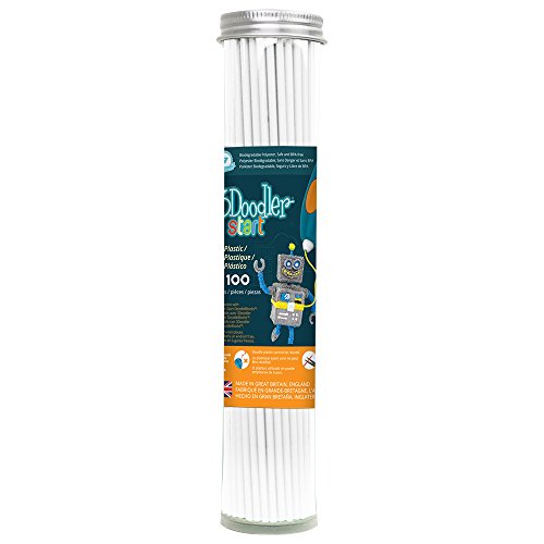 3Doodler Start 3D Printing Filament Refill Tube (X100 Strands, Over 830'. of Extruded Plastics!) - Simply White, Compatible with Start 3D Pen for Kids
