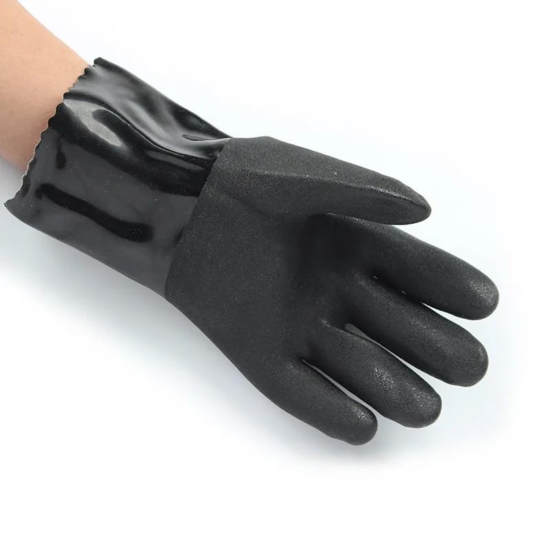 Guantes de trabajo de seguridad resistentes a químicos, antideslizantes, resistentes al agua y al aceite de palma, color negro, 28cm-30cm, 5 pares