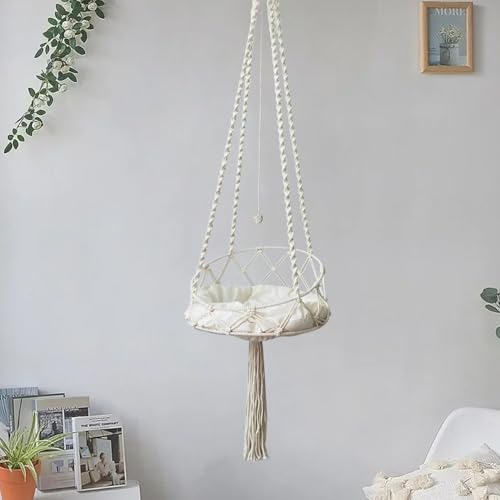 Hamaca para gatos de macramé bohemio, cama colgante de 16x51 pulgadas con bola de juego interior 4