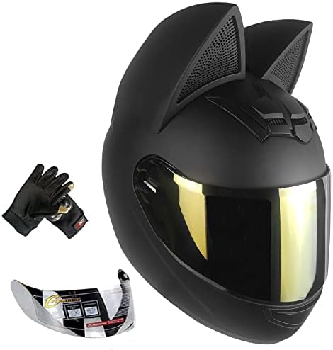 Cat Ear Motorcycle Helmet Full Helmet Youth Men and Women Racing Motocross Casco (Medium, Matte Black)