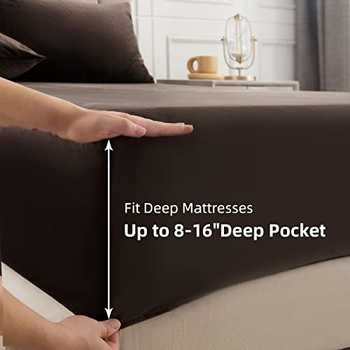 Velvet Flannel Fitted Sheet Queen Size,Super Soft Thickened Fleece Plush Bed Sheet Mattress Protector Cover,Warm Bed Fitted Sheets With 8-16" Deep Pocket,1 Pack Fitted Sheet Only（Khaki） #TOP5