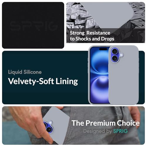 Image of SPRIG Compatible with iPhone 16 Premium SilkTone (Liquid Silicone) Back Cover Drop Tested Shock Proof Mobile Case for Men, Women, Boys and Girls with Camera Protection (Blue Grey)
