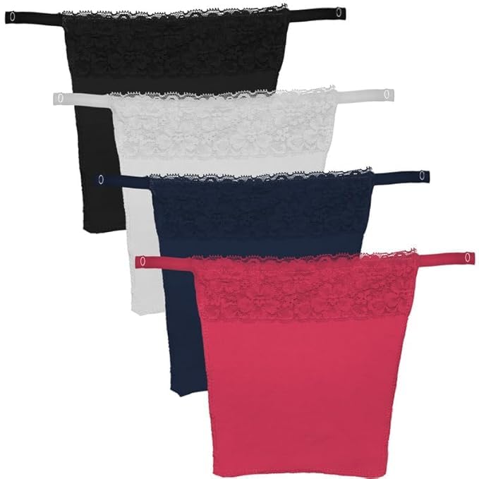 finesse miracle cami Finesse Miracle Cotton Clip-On Camisole with Lace Trim, Pack of 4, Black Navy Pink White-picture-10