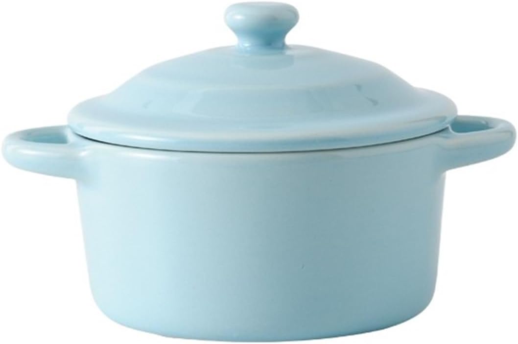 Bowl Double-handled Lidded Stew Pot, Desserts, Steamed Eggs, Ceramic Bowls, Household Tableware(SKY BLUE)
