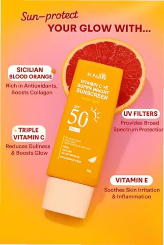 Image of Vitamin C + E Super Bright Sunscreen Spf 50 | Water-Light,UVA /UVB & Blue Light Protection | For Even Toned & Glowing Skin|With Liquid Spf 50+++ | For All Skin Types | 50G (1)