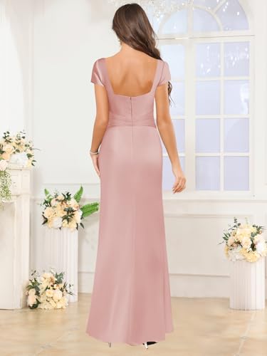 Long Chiffon Bridesmaid Dresses with Sleeves Floral Ruffle Formal Evening Gown with Slit4