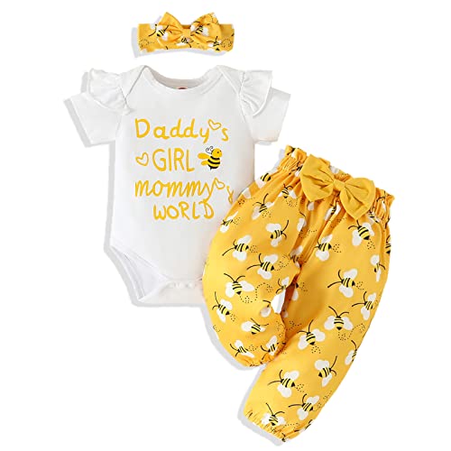 Image of AMAWMW Newborn Baby Girl Clothes Infant Baby Ruffle Romper Pants Summer Outfits 4PCS Gifts Set Toddler Girls' Clothing